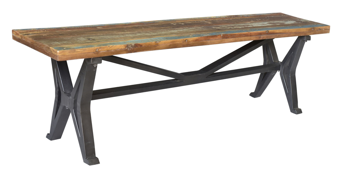 66" Brown and Black Distressed Reclaimed Wood Dining Bench