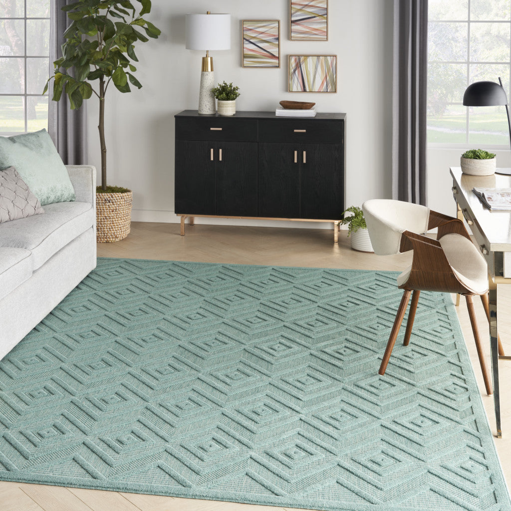 8' X 10' Aqua Geometric Flatweave Area Rug