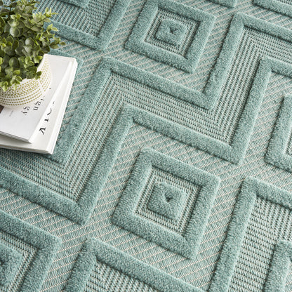 8' X 10' Aqua Geometric Flatweave Area Rug