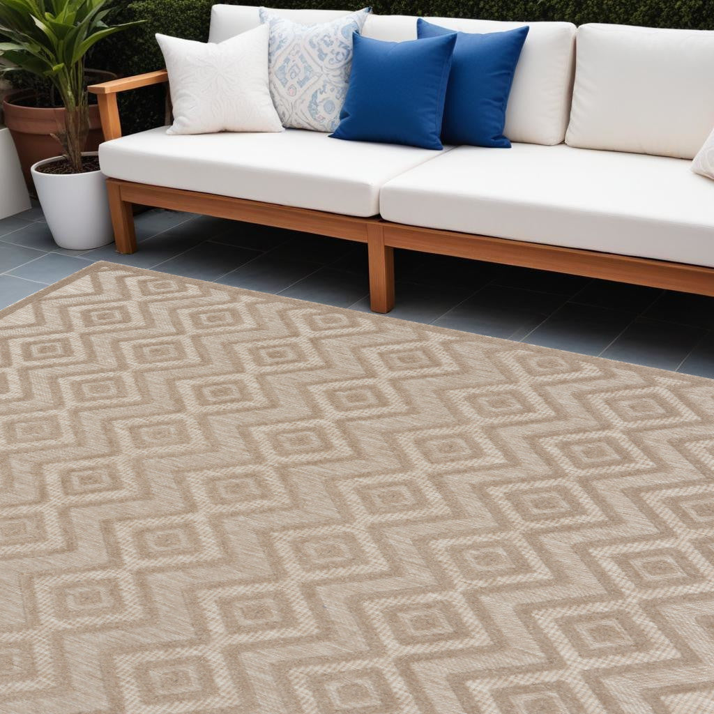 9' X 12' Beige Geometric Flatweave Area Rug