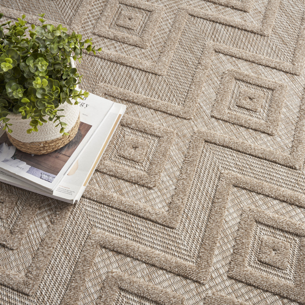 9' X 12' Beige Geometric Flatweave Area Rug