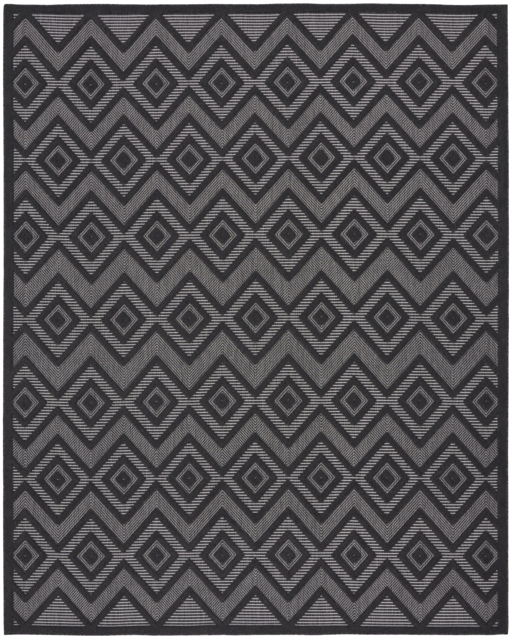 9' X 12' Black Geometric Flatweave Area Rug