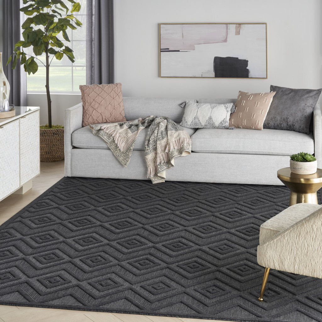 9' X 12' Black Geometric Flatweave Area Rug