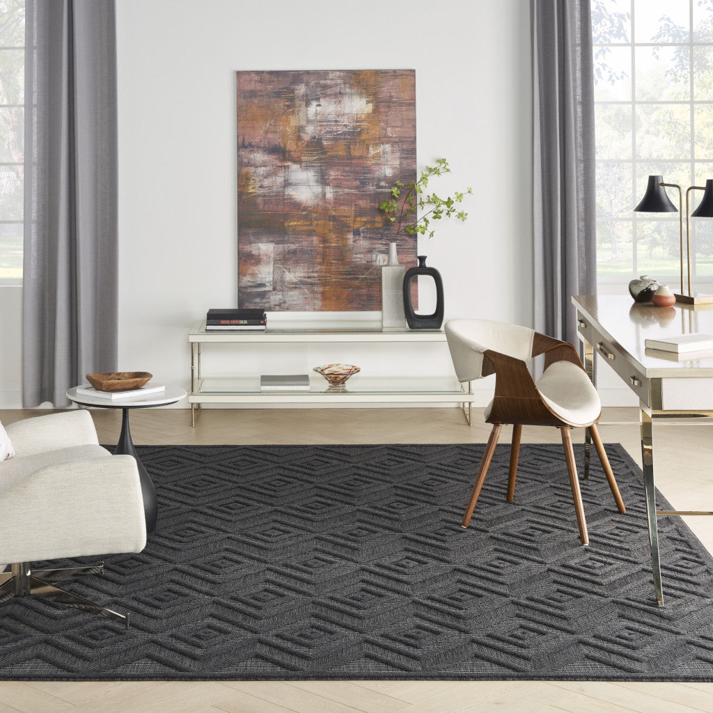 9' X 12' Black Geometric Flatweave Area Rug