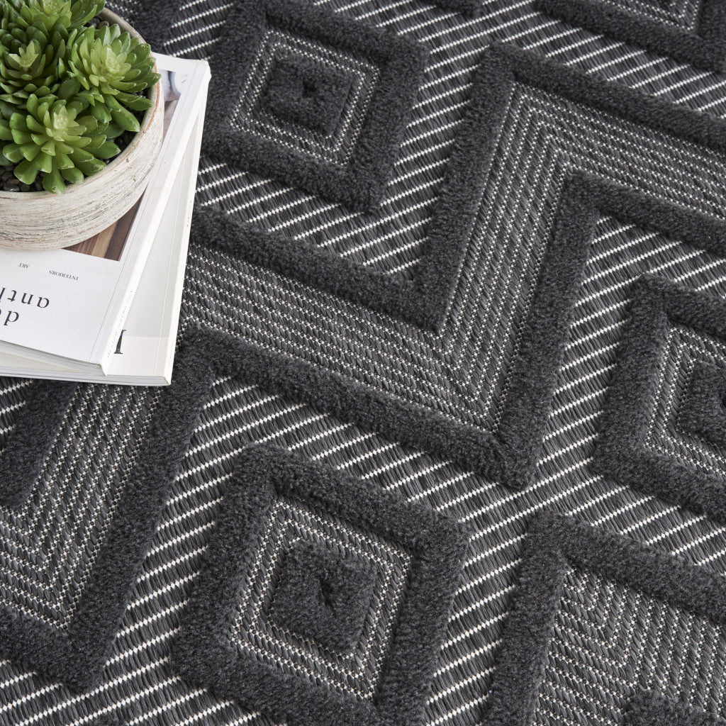 7' X 10' Black Geometric Flatweave Area Rug