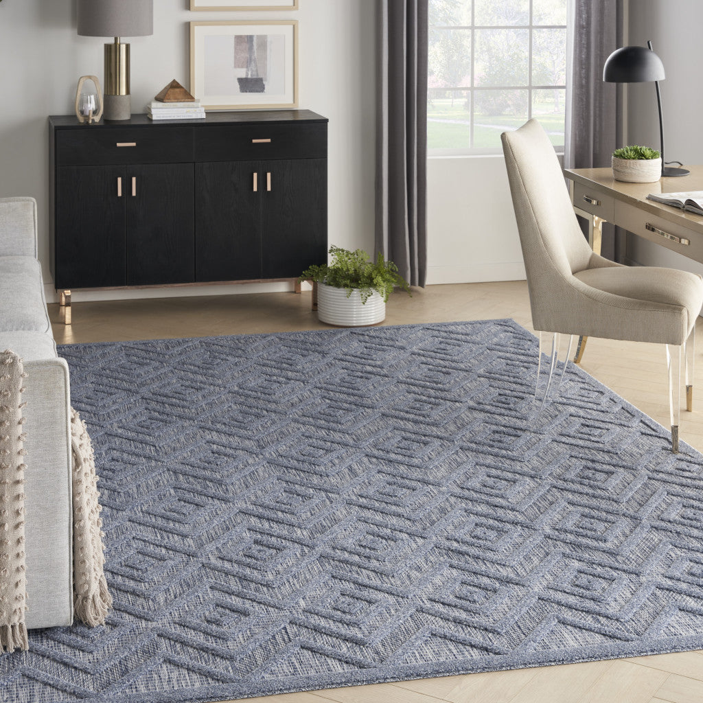 8' X 10' Blue Geometric Flatweave Area Rug