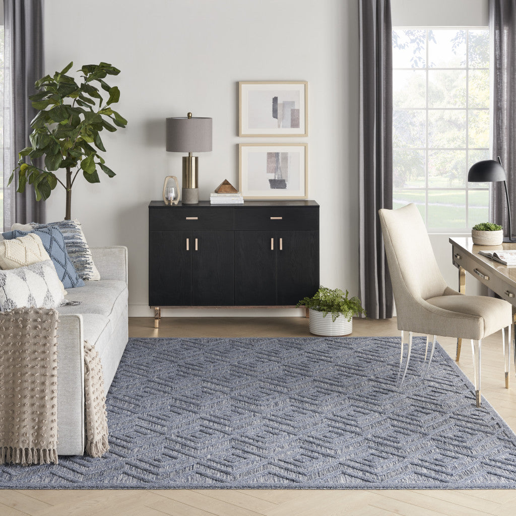 8' X 10' Blue Geometric Flatweave Area Rug