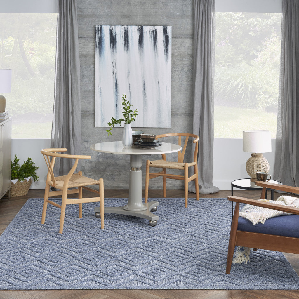 7' X 10' Blue Geometric Flatweave Area Rug