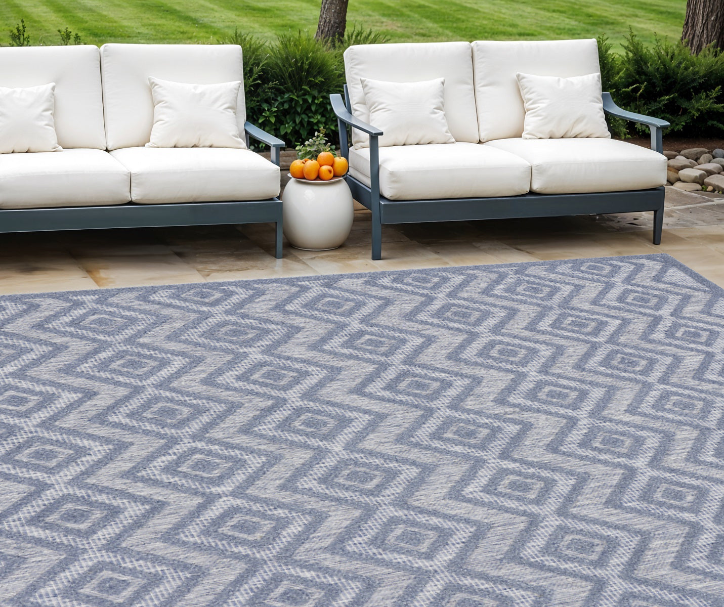 9' X 12' Blue Geometric Flatweave Area Rug