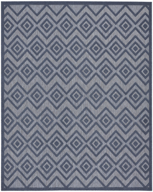 7' X 10' Navy Blue Geometric Flatweave Area Rug