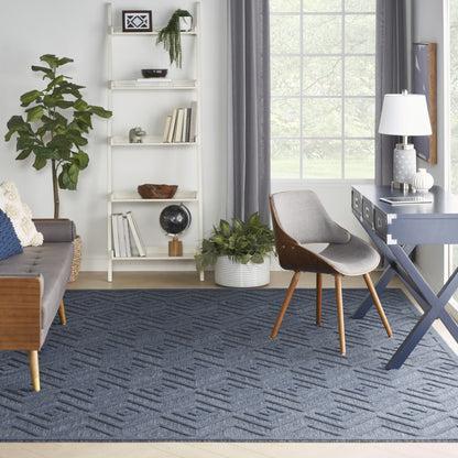 7' X 10' Navy Blue Geometric Flatweave Area Rug