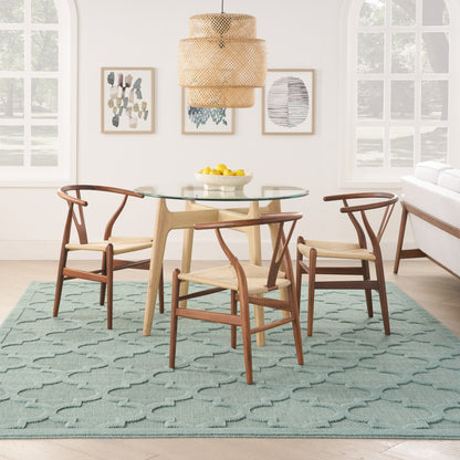 8' X 10' Aqua Geometric Flatweave Area Rug