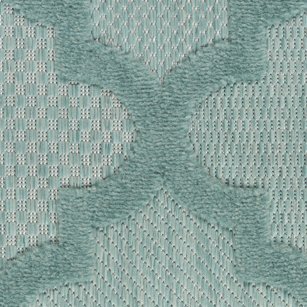 6' X 9' Aqua Geometric Flatweave Area Rug