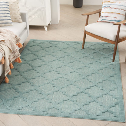 6' X 9' Aqua Geometric Flatweave Area Rug