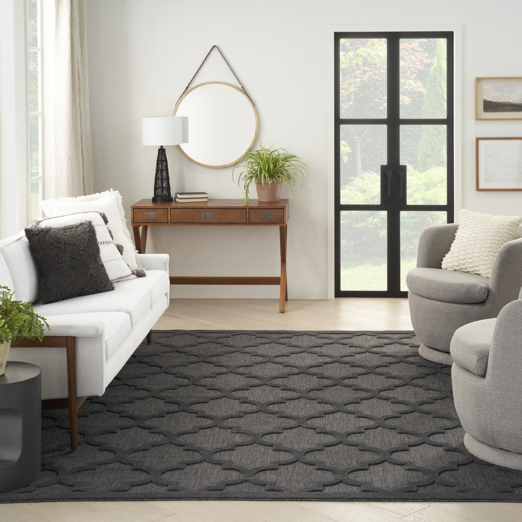 7' X 10' Black Geometric Flatweave Area Rug