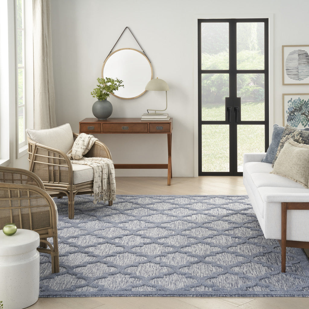 8' X 10' Blue Geometric Flatweave Area Rug