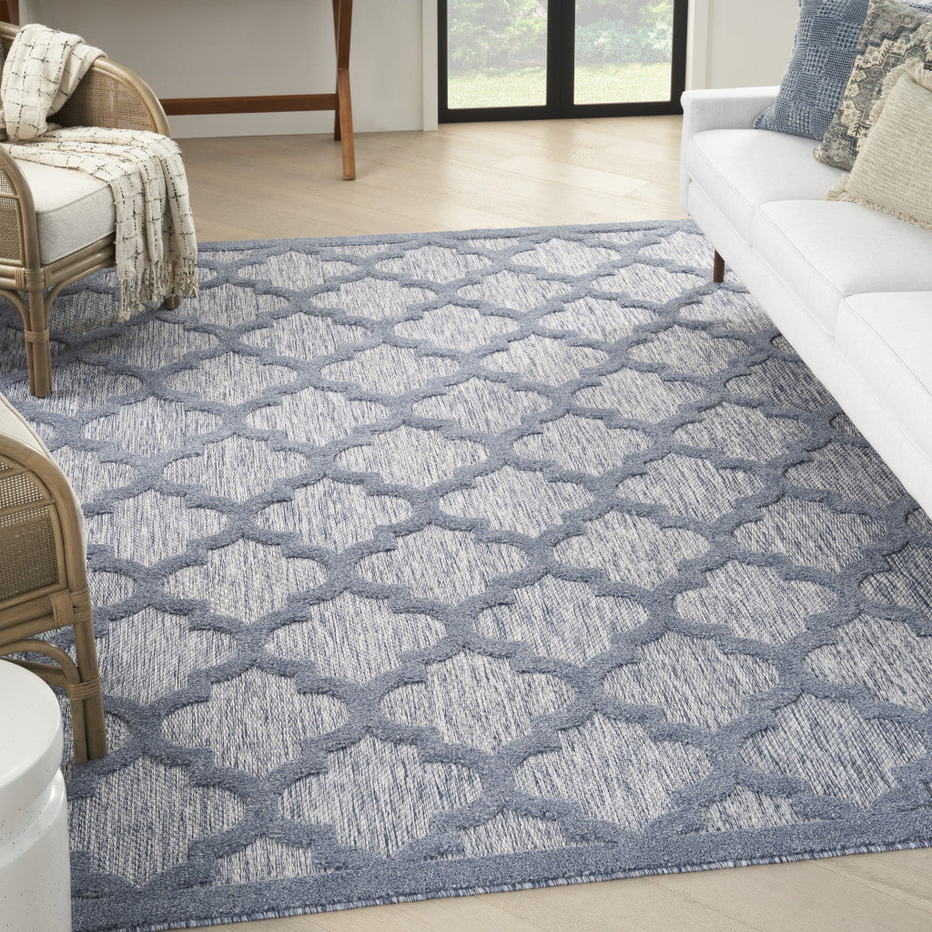 7' X 10' Blue Geometric Flatweave Area Rug