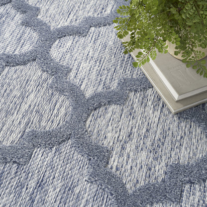 9' X 12' Blue Geometric Flatweave Area Rug