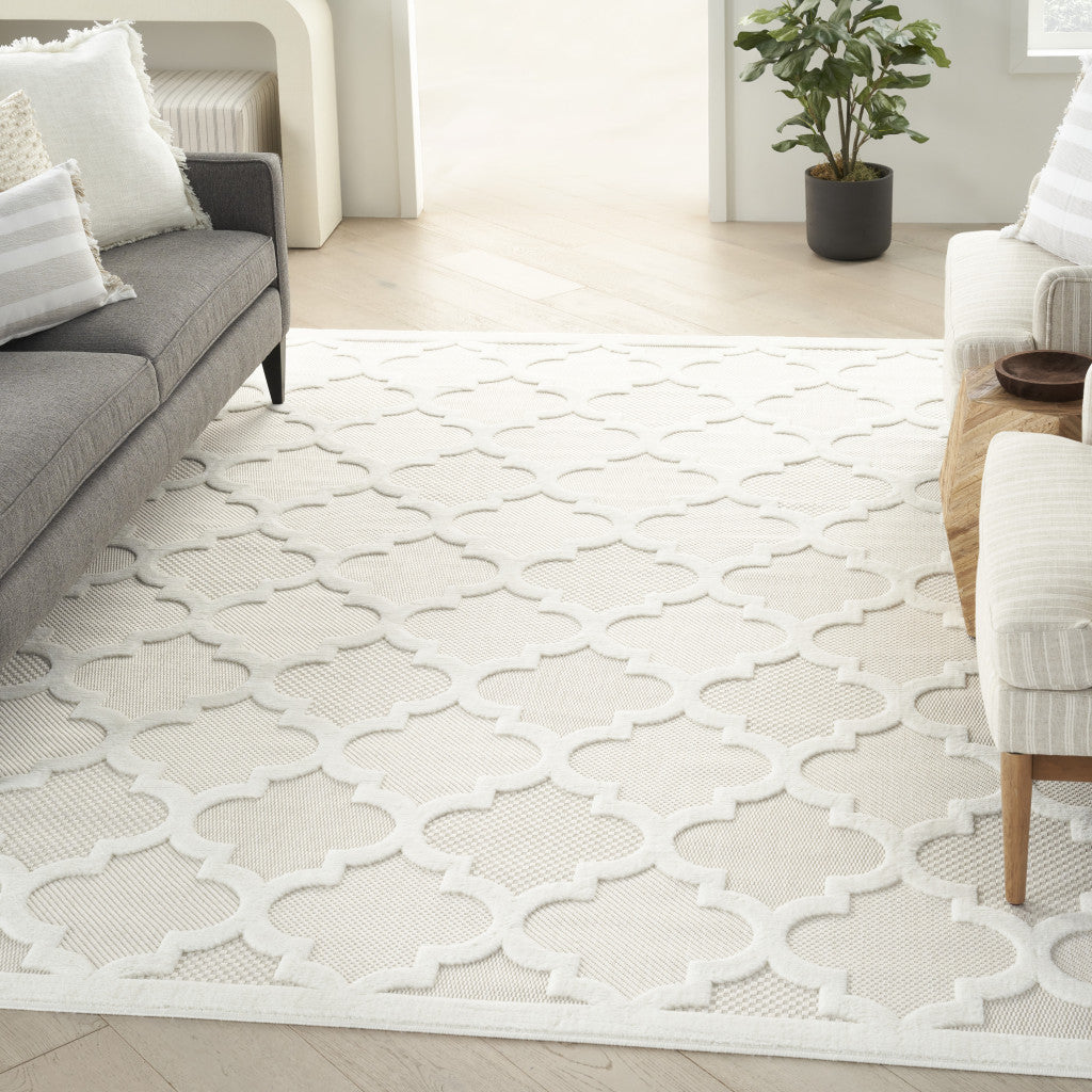 9' X 12' Cream Geometric Flatweave Area Rug