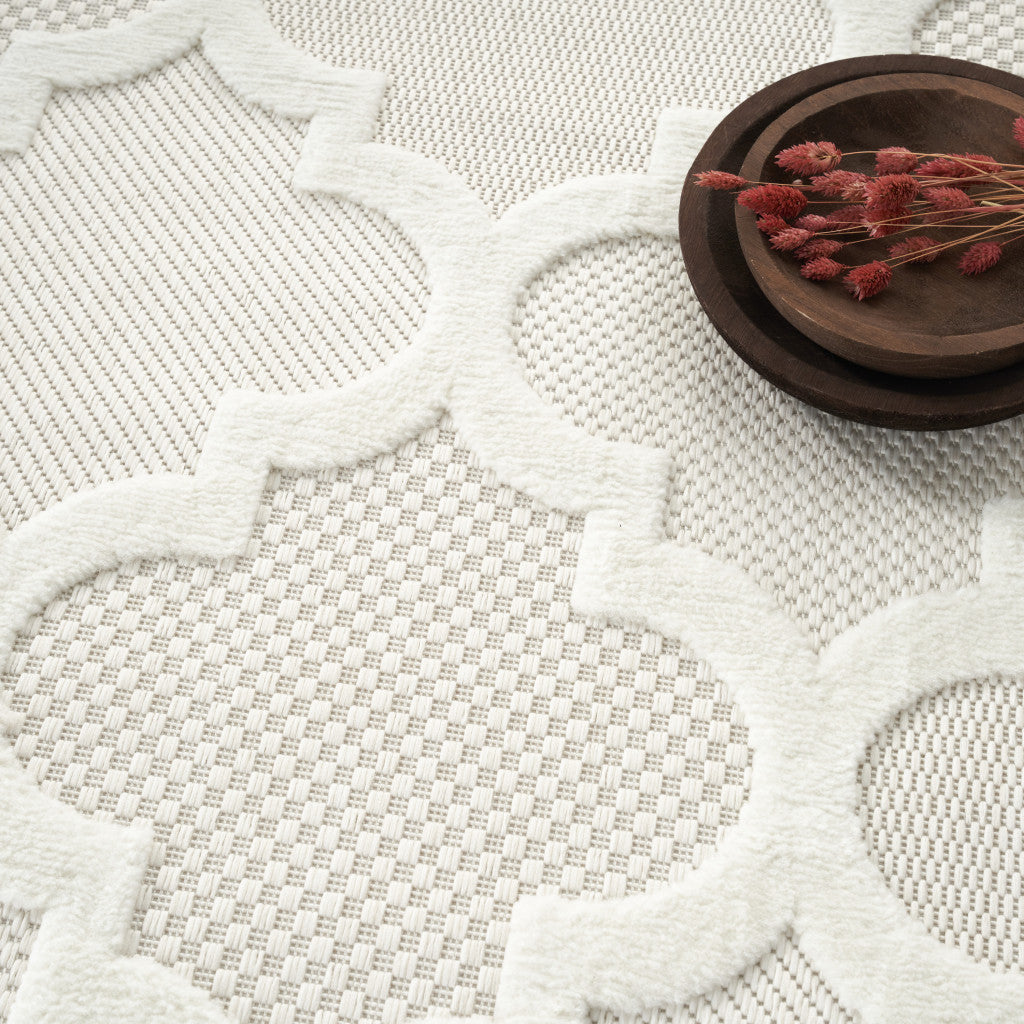 9' X 12' Cream Geometric Flatweave Area Rug