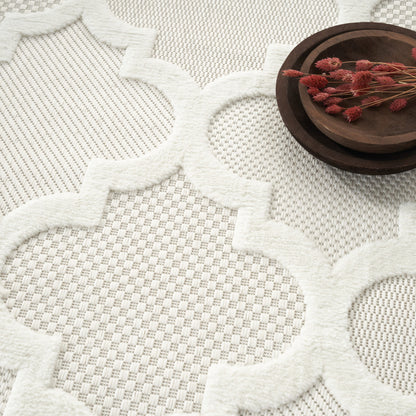 9' X 12' Cream Geometric Flatweave Area Rug