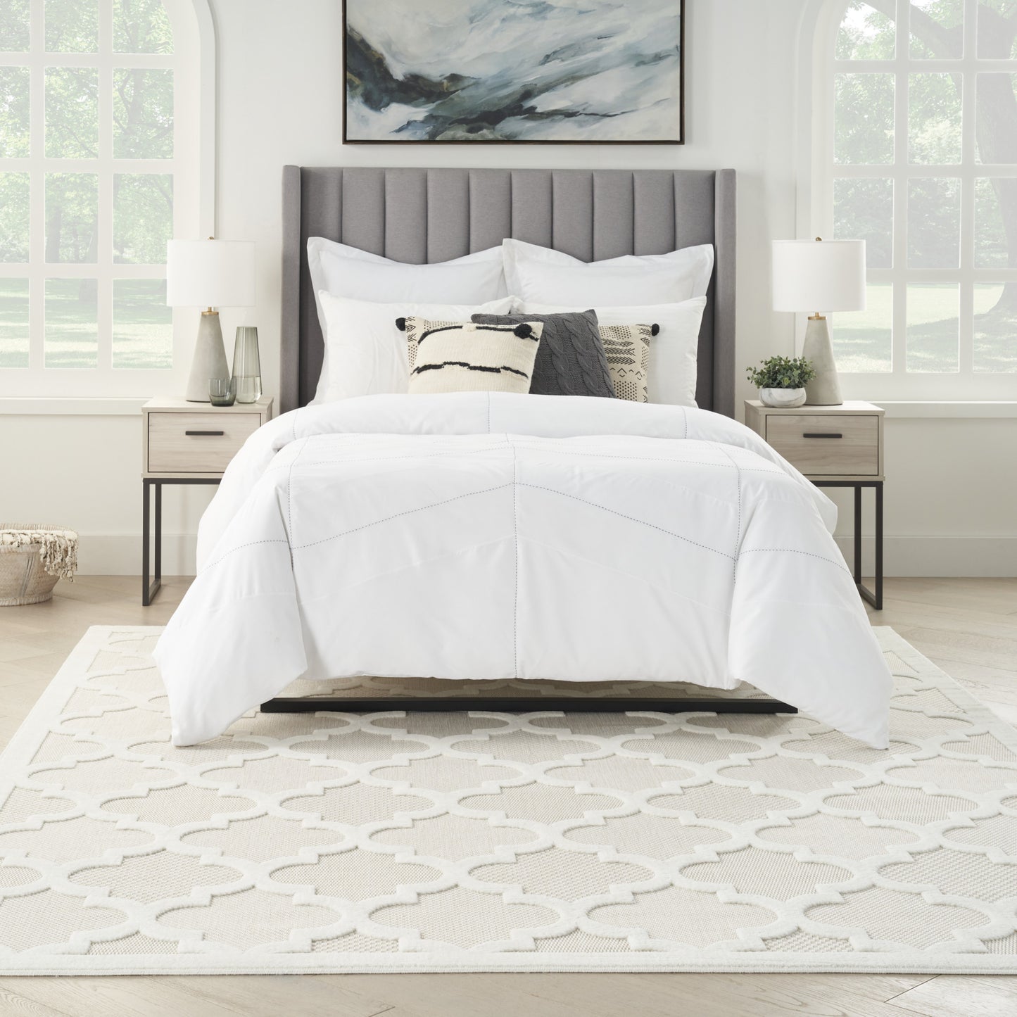 9' X 12' Cream Geometric Flatweave Area Rug