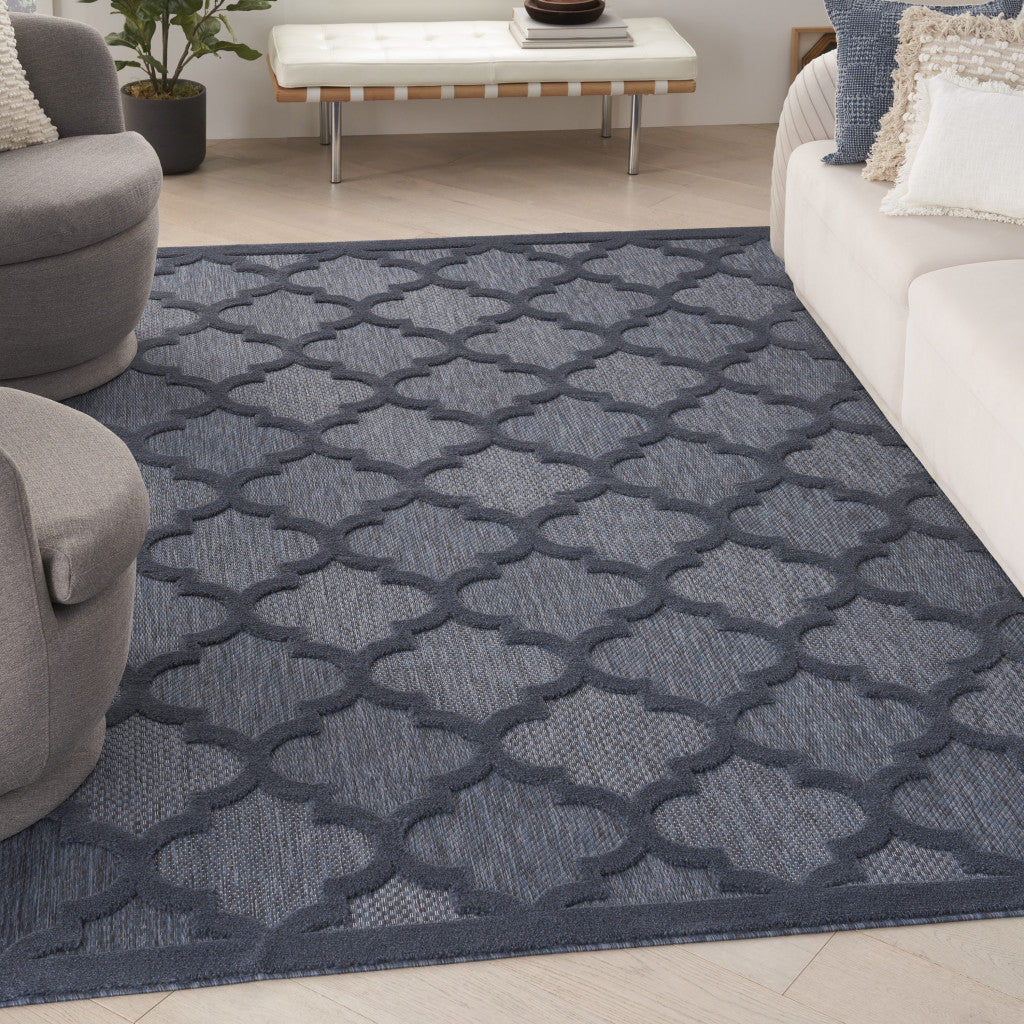 9' X 12' Navy Blue Geometric Flatweave Area Rug