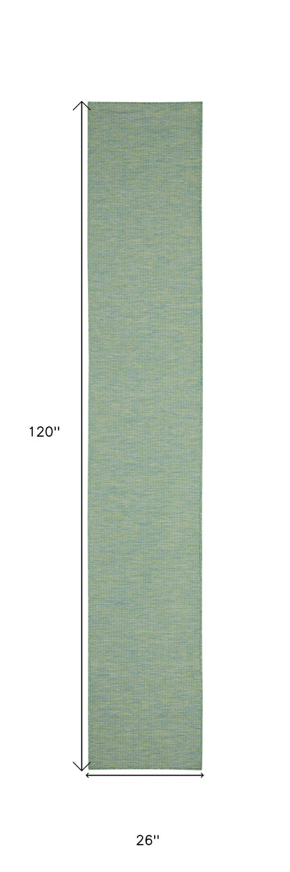 10' Blue and Green Power Loom Indoor Outdoor Runner Rug