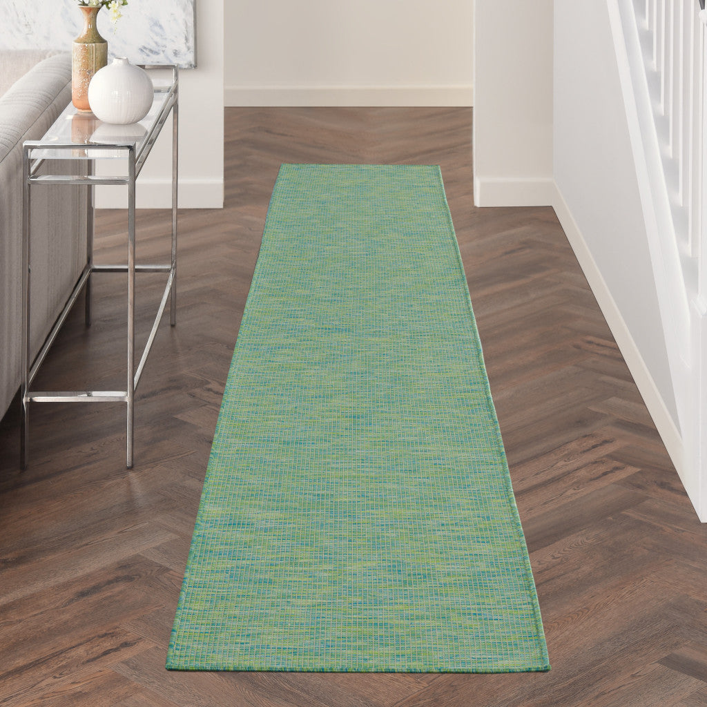 10' Blue and Green Power Loom Indoor Outdoor Runner Rug