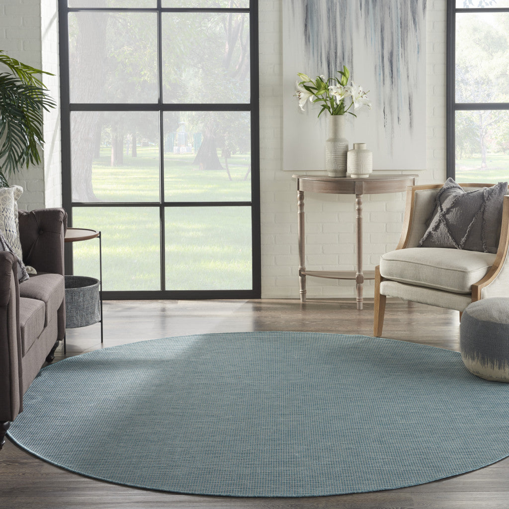 8' Aqua Round Power Loom Area Rug