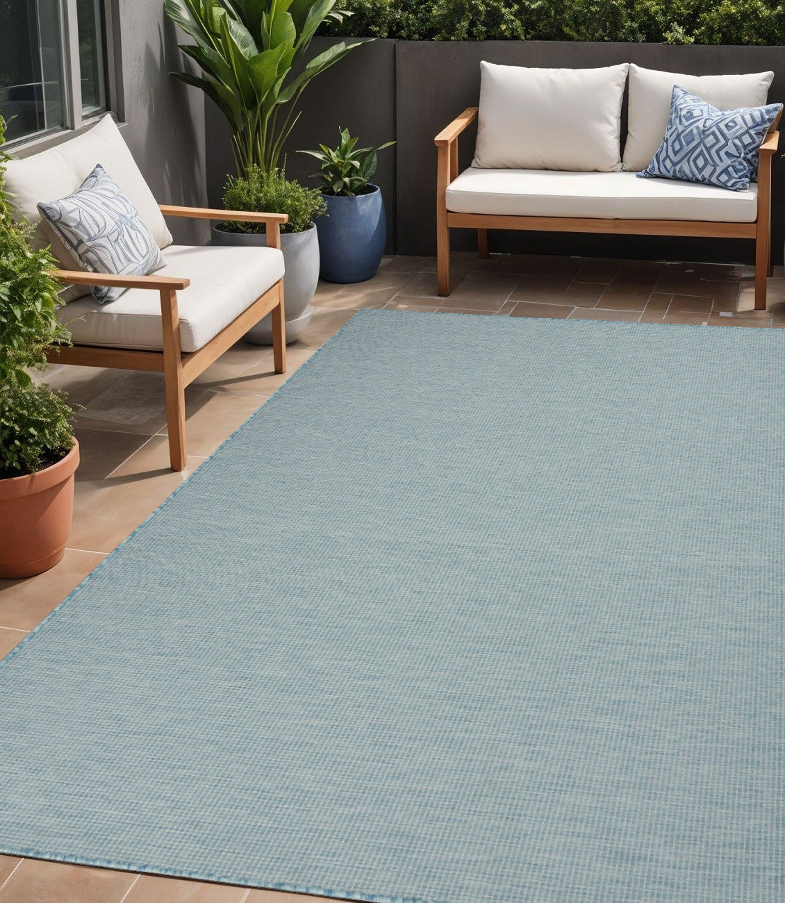 5' X 7' Aqua Power Loom Area Rug