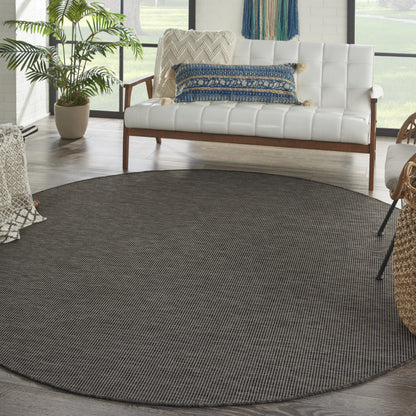 8' Charcoal Round Power Loom Area Rug