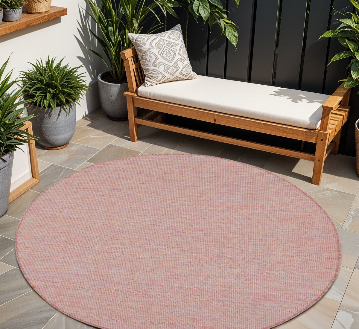 8' Dark Red Round Power Loom Area Rug