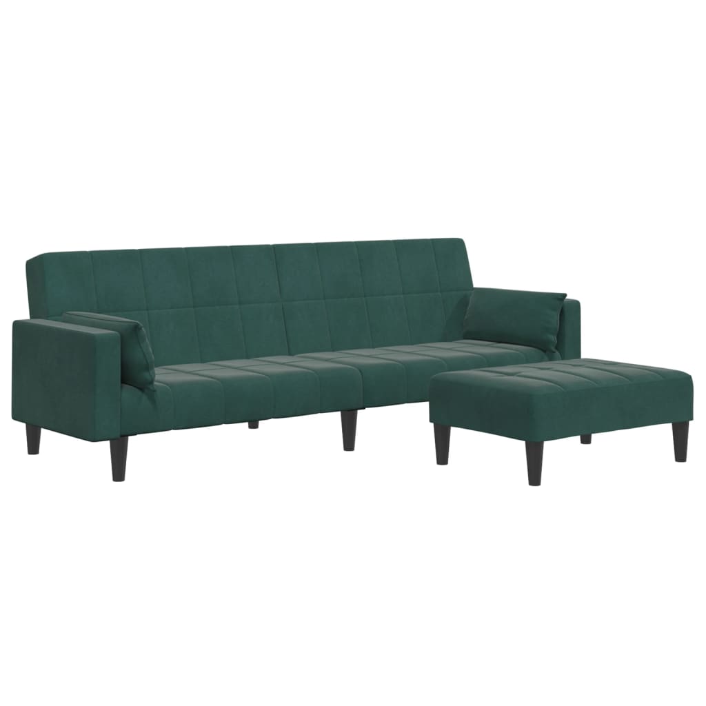 2-Seater Sofa Bed with Footstool Dark Green Velvet