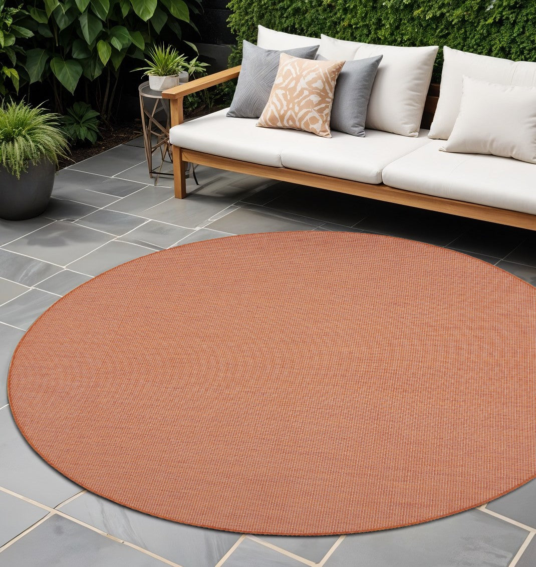 8' Rust Round Power Loom Area Rug