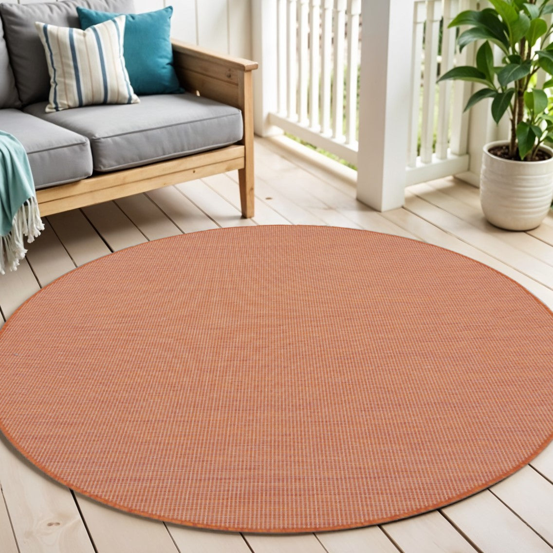 6' Rust Round Power Loom Area Rug