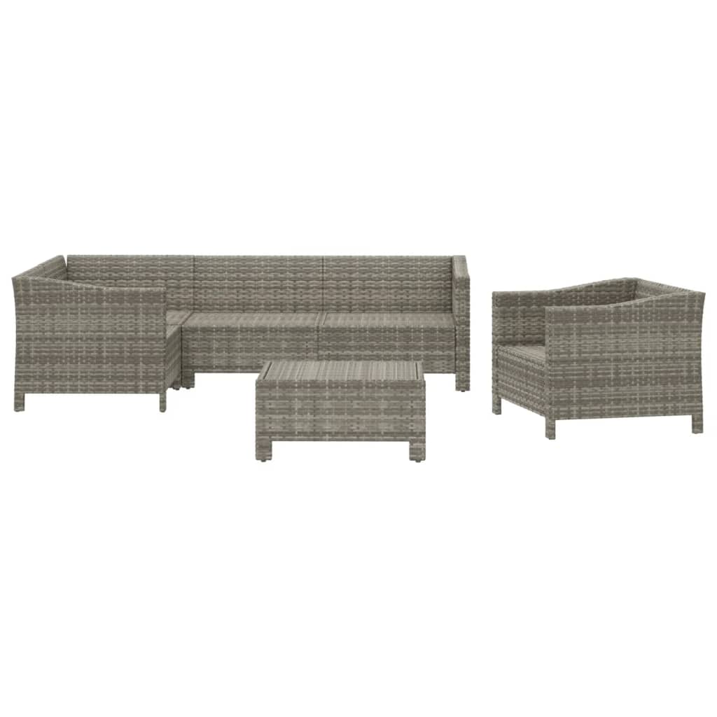 6 Piece Patio Lounge Set with Cushions Gray Poly Rattan