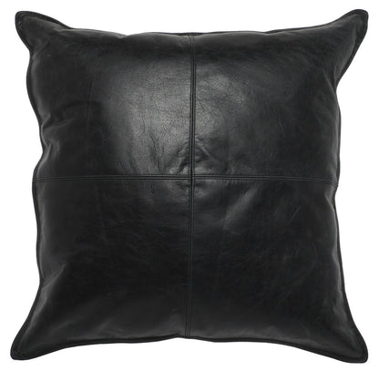 22" Black Leather Feather Throw Pillow