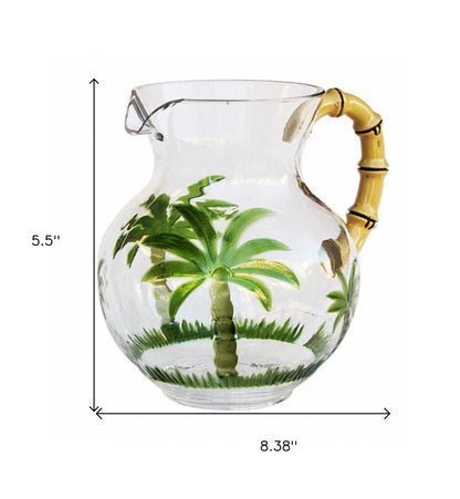 3 Quart Clear and Green Palm Tree Acrylic Pitcher