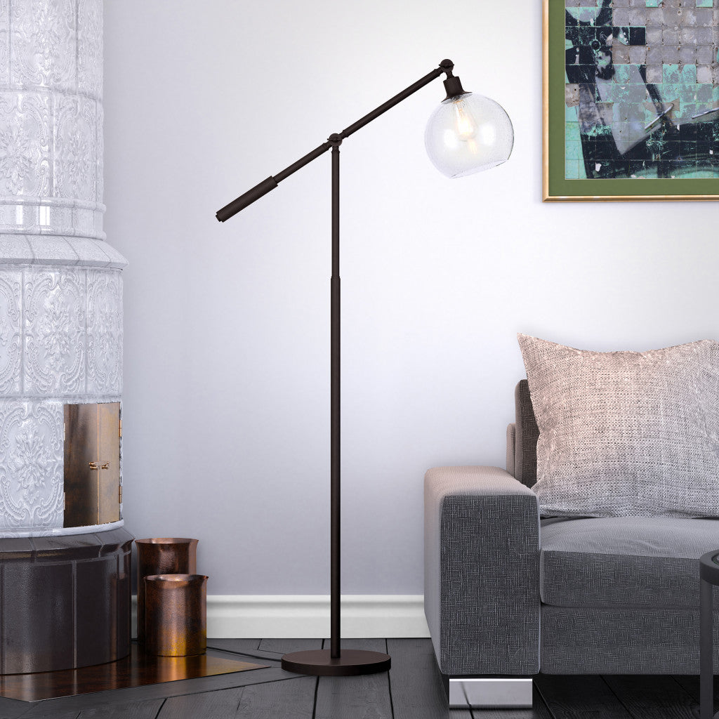 61" Black Reading Floor Lamp With Clear Seeded Glass Globe Shade