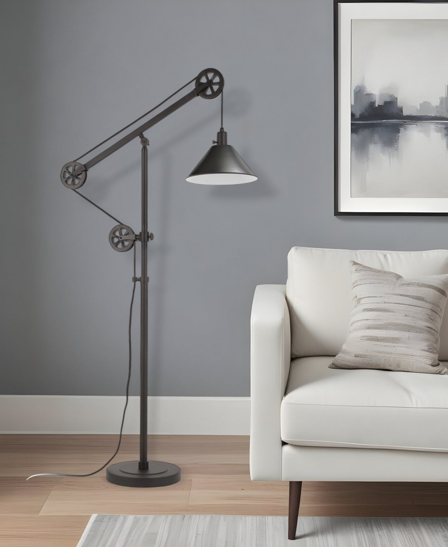 70" Black Reading Floor Lamp With Black Cone Shade