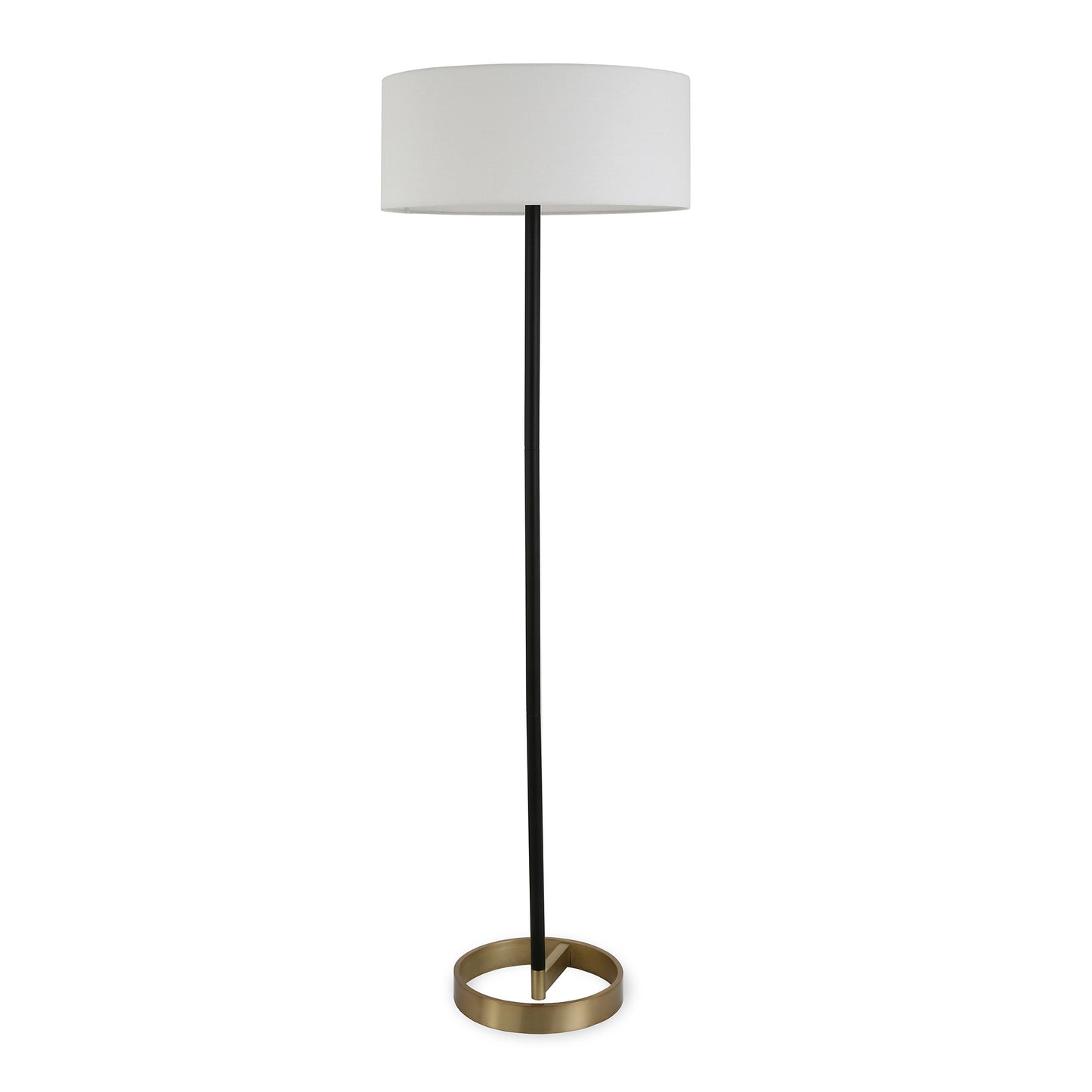 62" Black Traditional Shaped Floor Lamp With White Frosted Glass Drum Shade