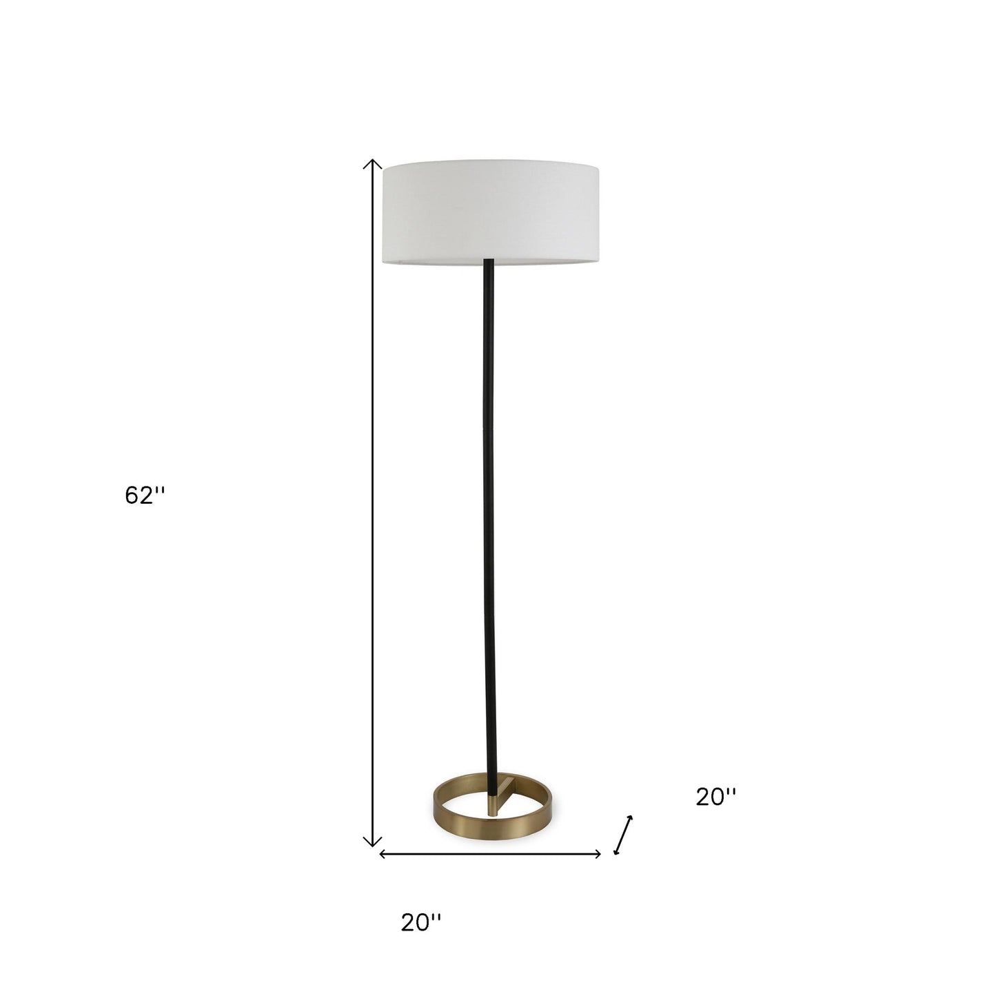 62" Black Traditional Shaped Floor Lamp With White Frosted Glass Drum Shade