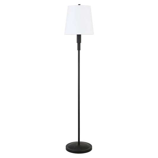 60" Black Floor Lamp With White Fabric Drum Shade