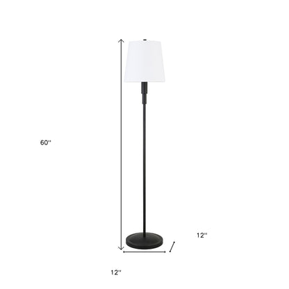 60" Black Floor Lamp With White Fabric Drum Shade