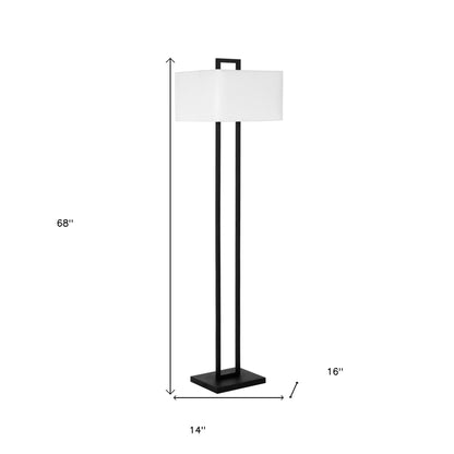 68" Black Traditional Shaped Floor Lamp With White Frosted Glass Rectangular Shade