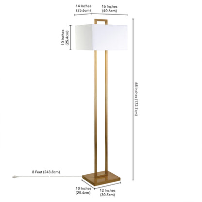 68" Brass Traditional Shaped Floor Lamp With White Frosted Glass Rectangular Shade