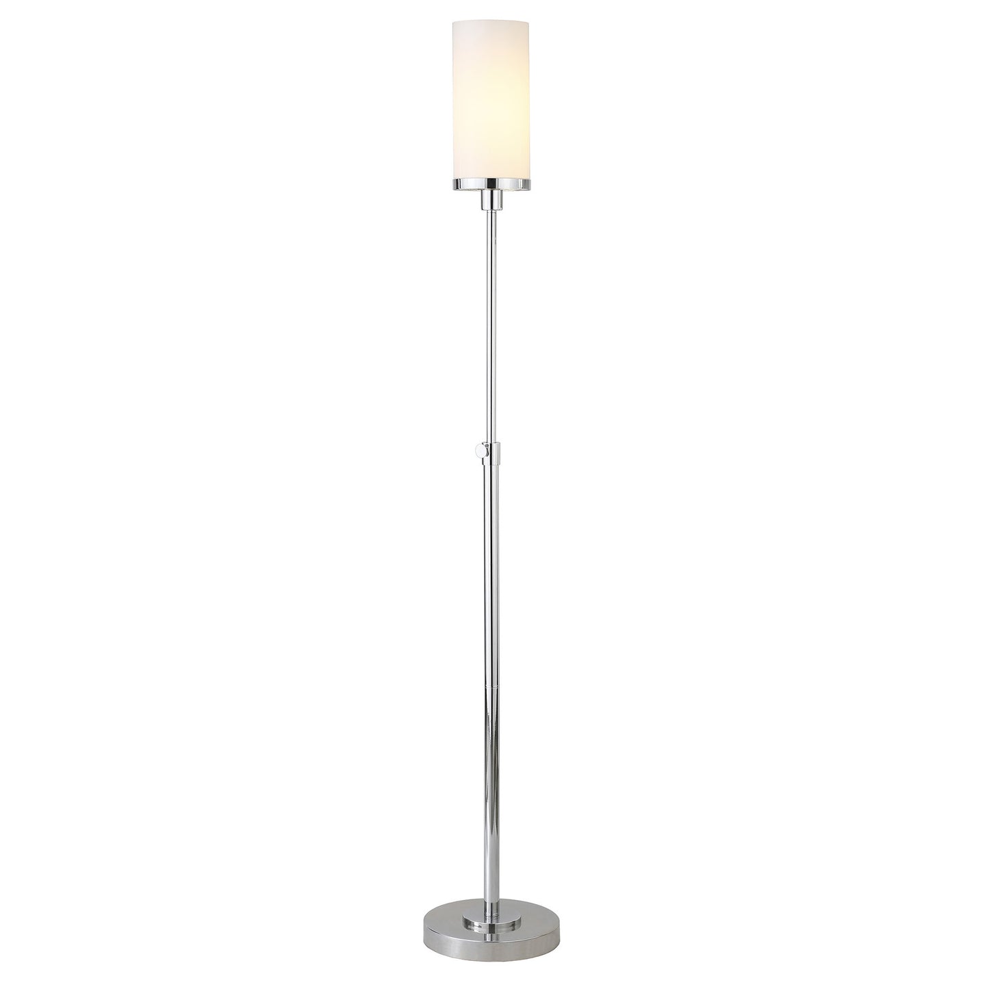 66" Nickel Torchiere Floor Lamp With White Frosted Glass Drum Shade