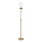 66" Brass Torchiere Floor Lamp With Clear Transparent Glass Drum Shade