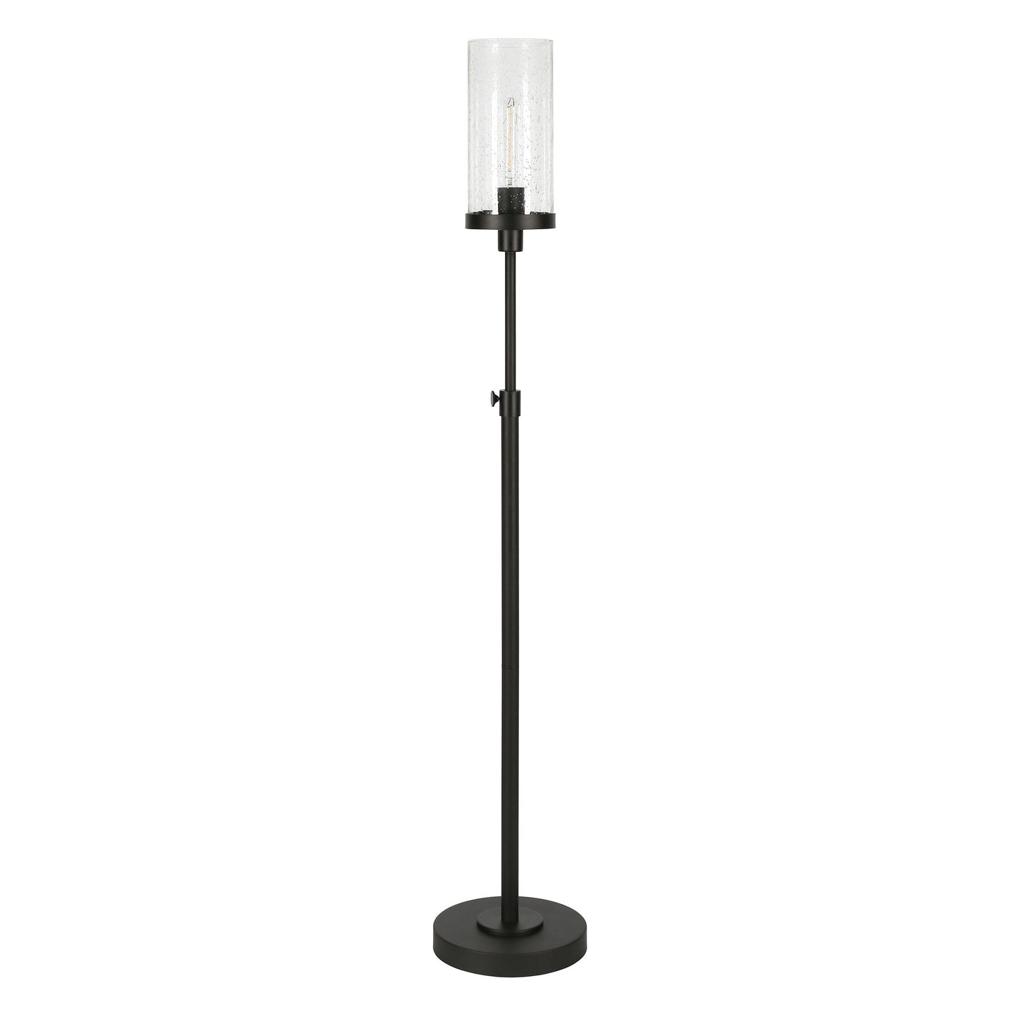 66" Black Adjustable Torchiere Floor Lamp With Clear Glass Cylinder Shade